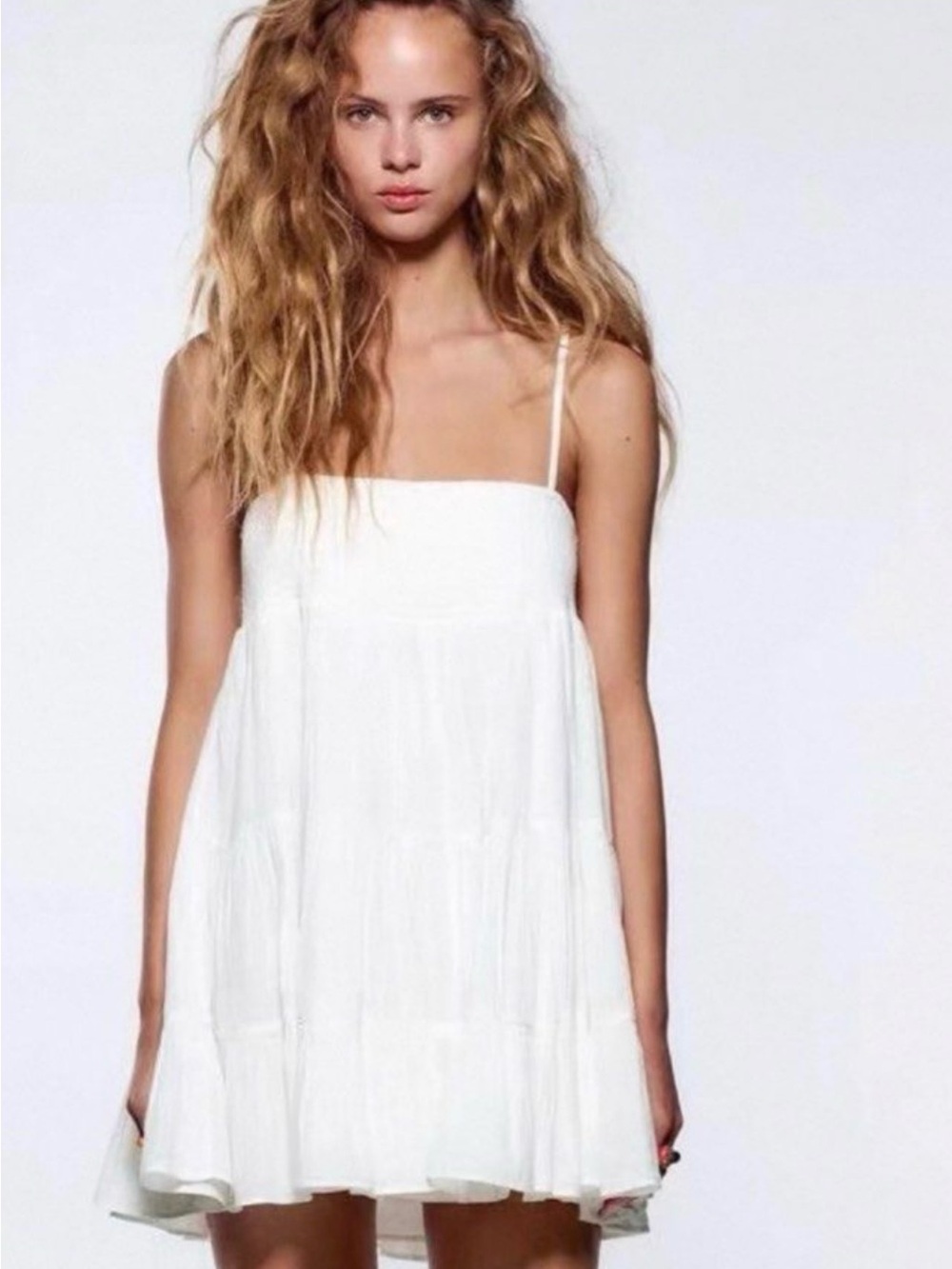 Zara White Spaghetti-Strap Mini Dress